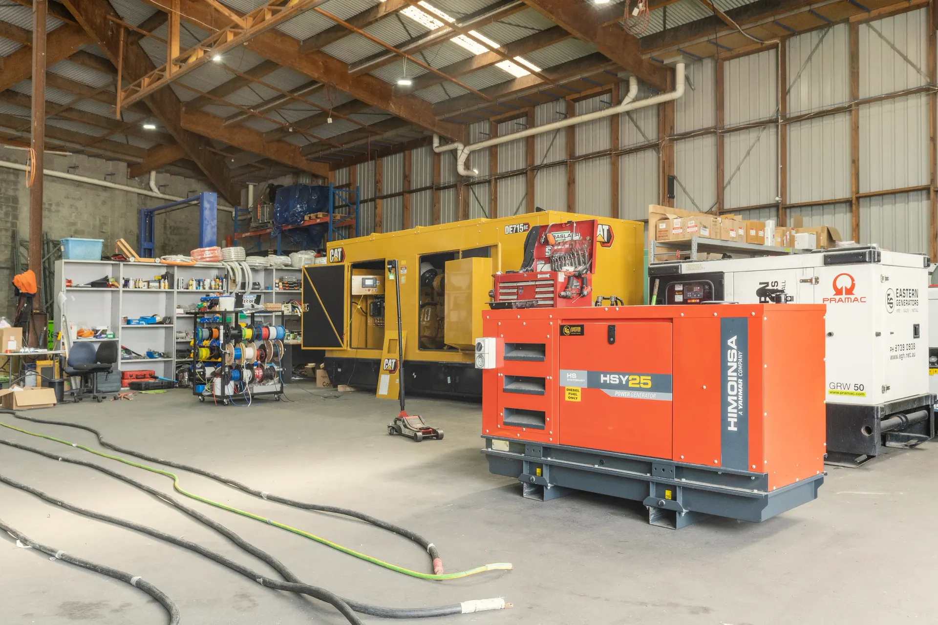 Hire and sale generators stored in the Eastern Generators warehouse